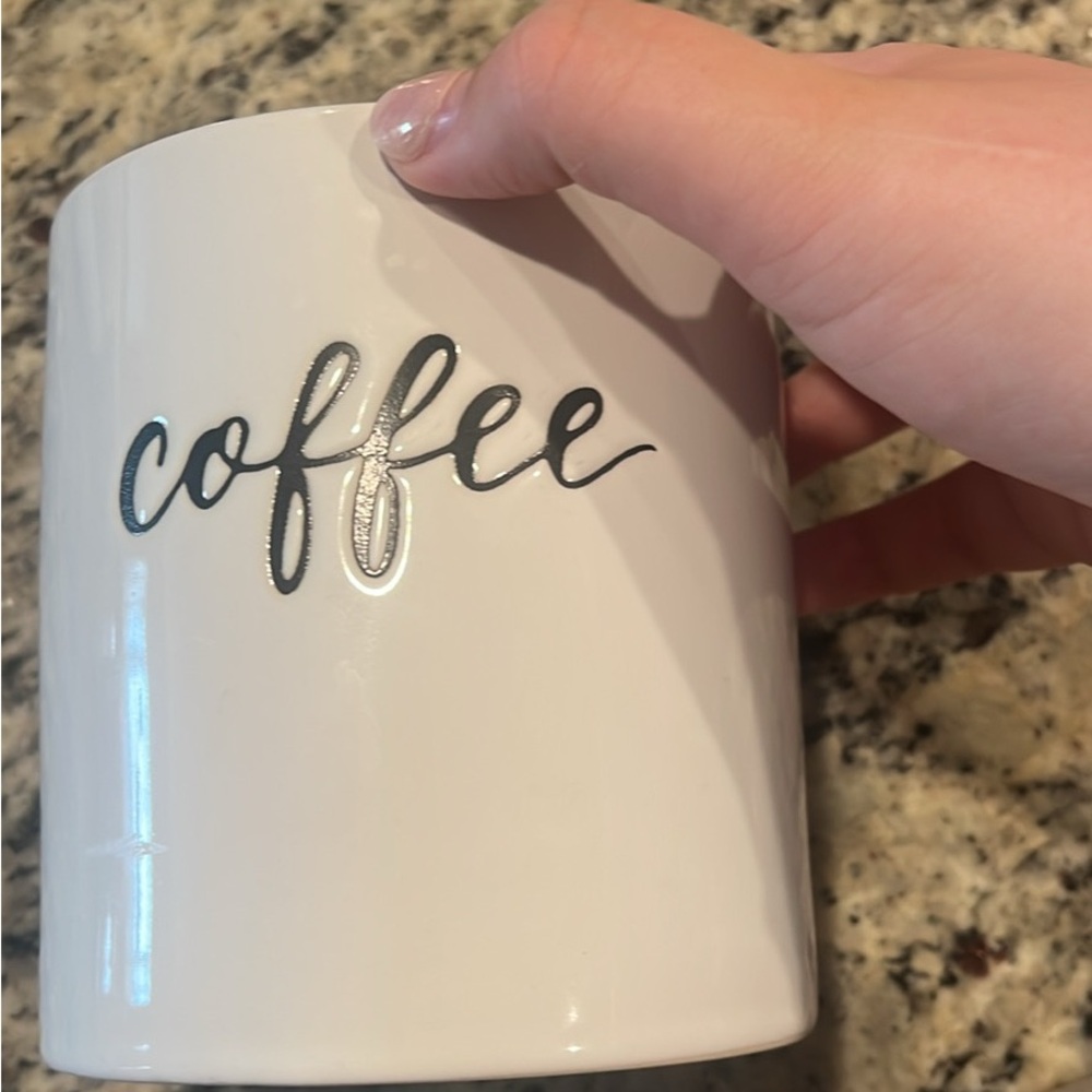White Coffee Jar with Black Script